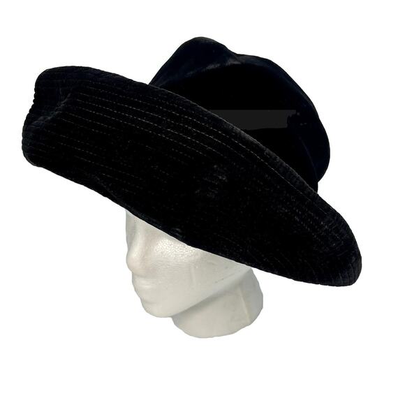 Vintage Patricia Velvet Large Rolled Brim Black Hat Grosgrain Ribbon Size 22 - Picture 5 of 10